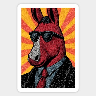 Cool Donkey in Suit - Retro Sunburst Magnet